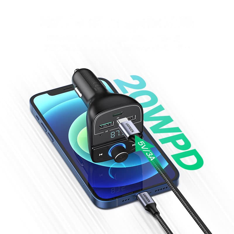 Ugreen FM Transmitter Bluetooth 5.0 MP3 car charger 3x USB TF micro SD 4.8 A black (CD229) - Image 4