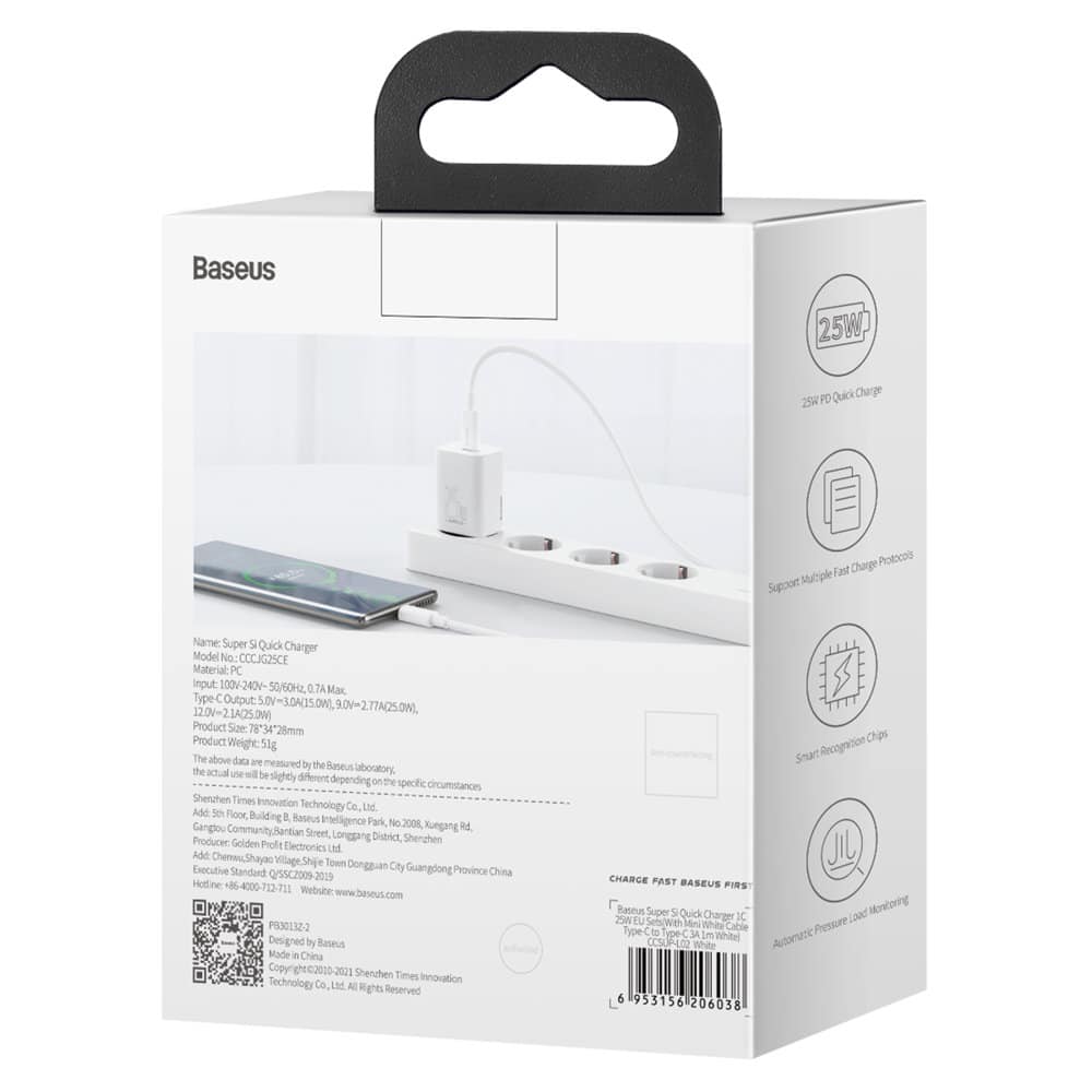 Baseus Super Si 1C fast wall charger USB Type C 25W Power Delivery Quick Charge white (CCSP020102) - Image 6