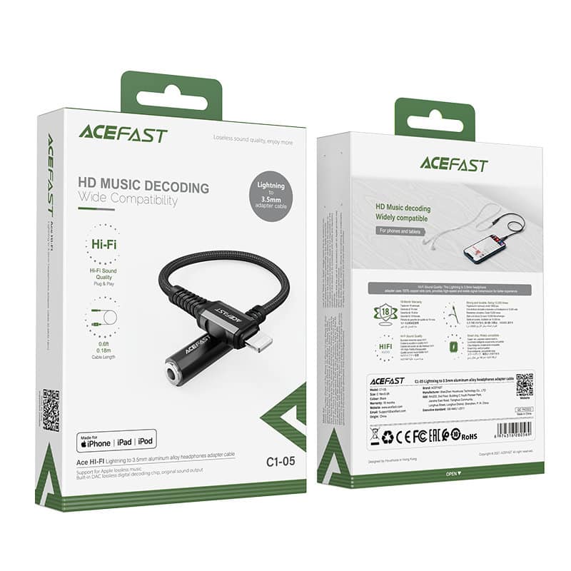 Acefast audio cable MFI Lightning - 3.5mm mini jack (female) 18cm, AUX Μαύρο (C1-05 Μαύρο) - Image 5