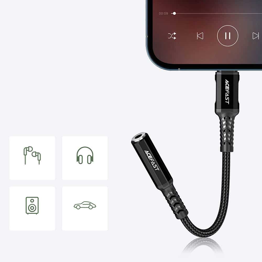 Acefast audio cable MFI Lightning - 3.5mm mini jack (female) 18cm, AUX Μαύρο (C1-05 Μαύρο) - Image 9