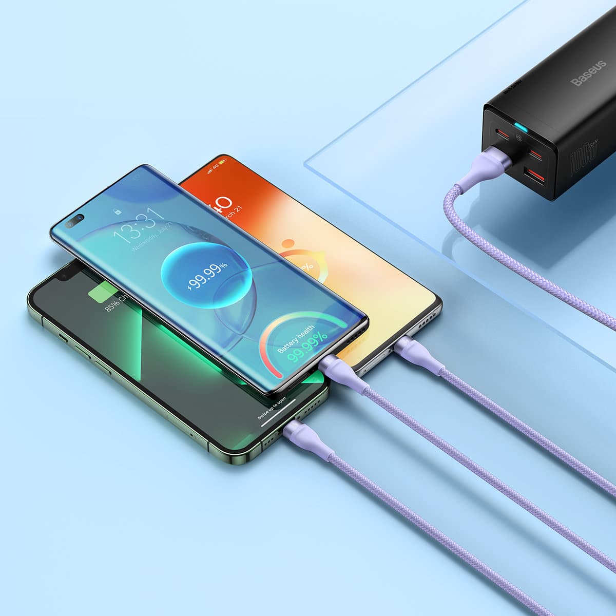 Baseus Flash Series Ⅱ 3in1 Fast Charging Καλώδιο USB-A to USB-C / Micro-USB / Lightning 66W 480Mbps 1.2m Μώβ - Image 11