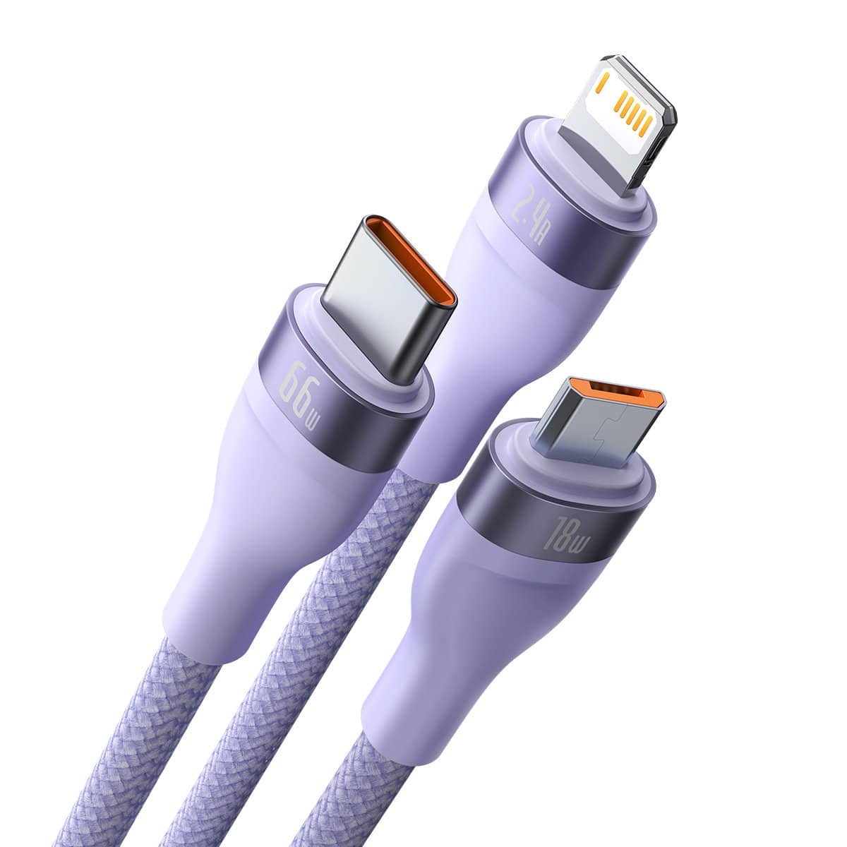 Baseus Flash Series Ⅱ 3in1 Fast Charging Καλώδιο USB-A to USB-C / Micro-USB / Lightning 66W 480Mbps 1.2m Μώβ - Image 2