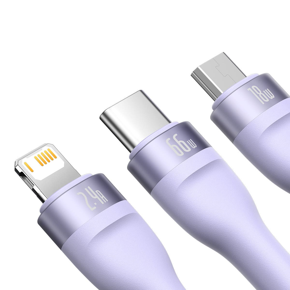 Baseus Flash Series Ⅱ 3in1 Fast Charging Καλώδιο USB-A to USB-C / Micro-USB / Lightning 66W 480Mbps 1.2m Μώβ - Image 3
