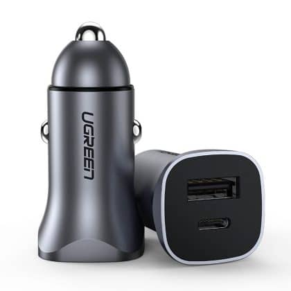 Ugreen fast car charger USB-A / USB-C 30W PD PPS Γκρί (CD130)