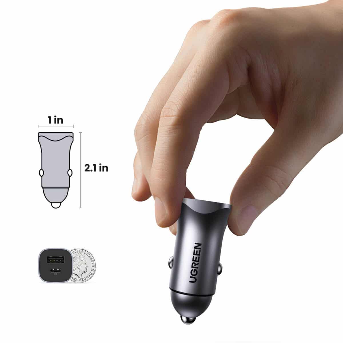 Ugreen fast car charger USB-A / USB-C 30W PD PPS Γκρί (CD130) - Image 13