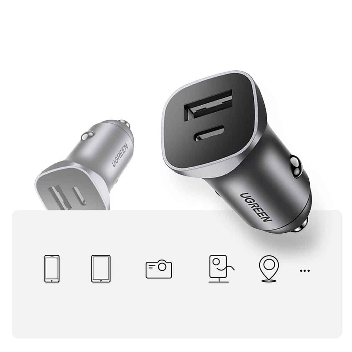 Ugreen fast car charger USB-A / USB-C 30W PD PPS Γκρί (CD130) - Image 15