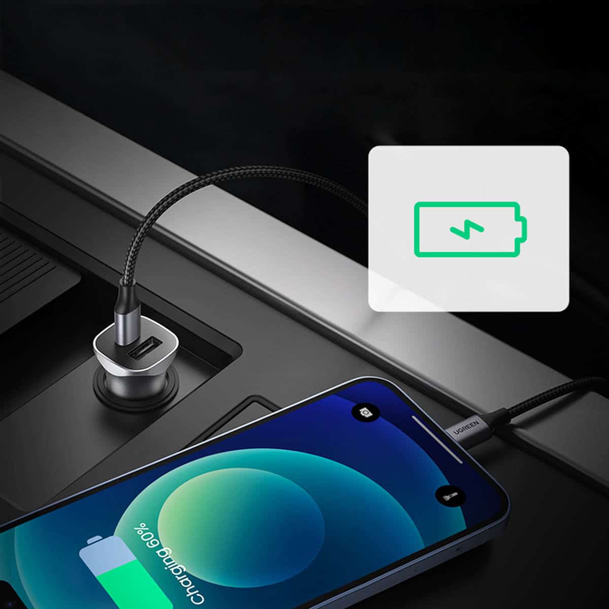 Ugreen fast car charger USB-A / USB-C 30W PD PPS Γκρί (CD130) - Image 4