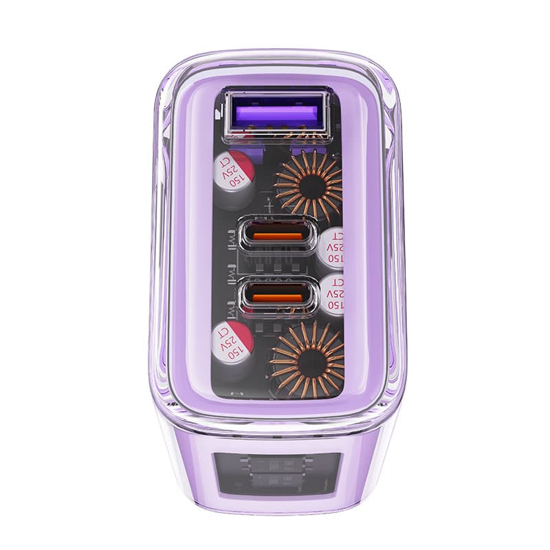 Acefast charger GaN 65W 3 ports (1xUSB, 2xUSB C) Μώβ (A45) - Image 5