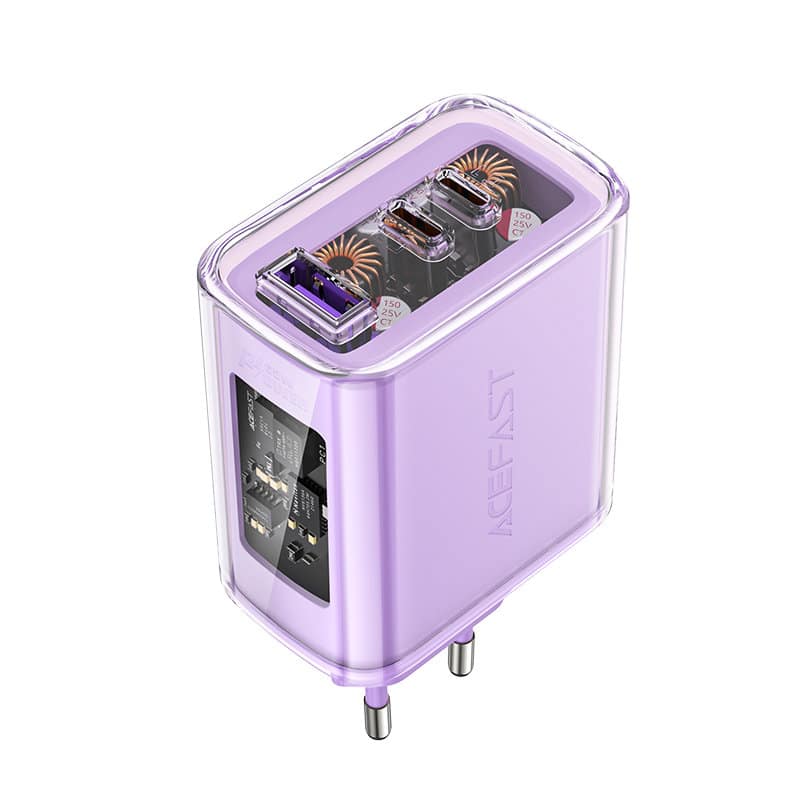 Acefast charger GaN 65W 3 ports (1xUSB, 2xUSB C) Μώβ (A45) - Image 2
