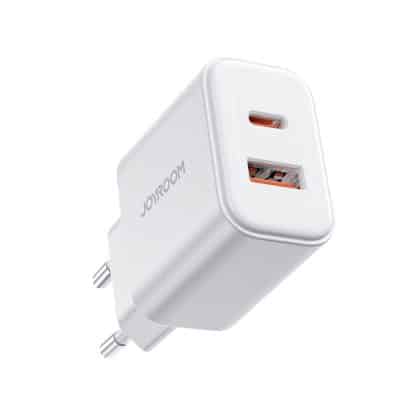 Joyroom JR-TCF05 20W USB-C / USB-A Fast Dual Port Wall Charger - Λευκό + USB-C - Lightning 1m