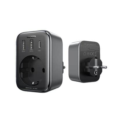 Wall charger 30W (2xUSB/USB C/AC) / adapter EU - EU 13A Ugreen CD314 - Μαύρο