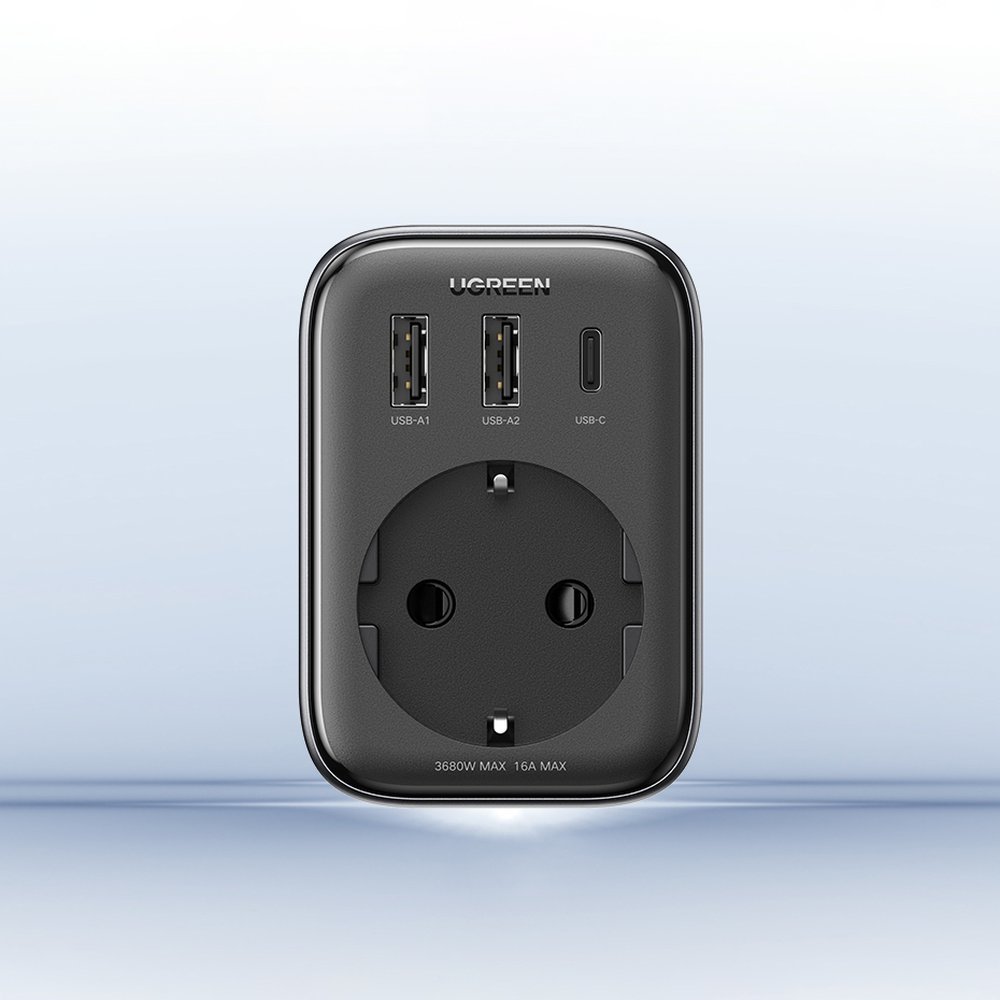 Wall charger 30W (2xUSB/USB C/AC) / adapter EU - EU 13A Ugreen CD314 - Μαύρο - Image 2