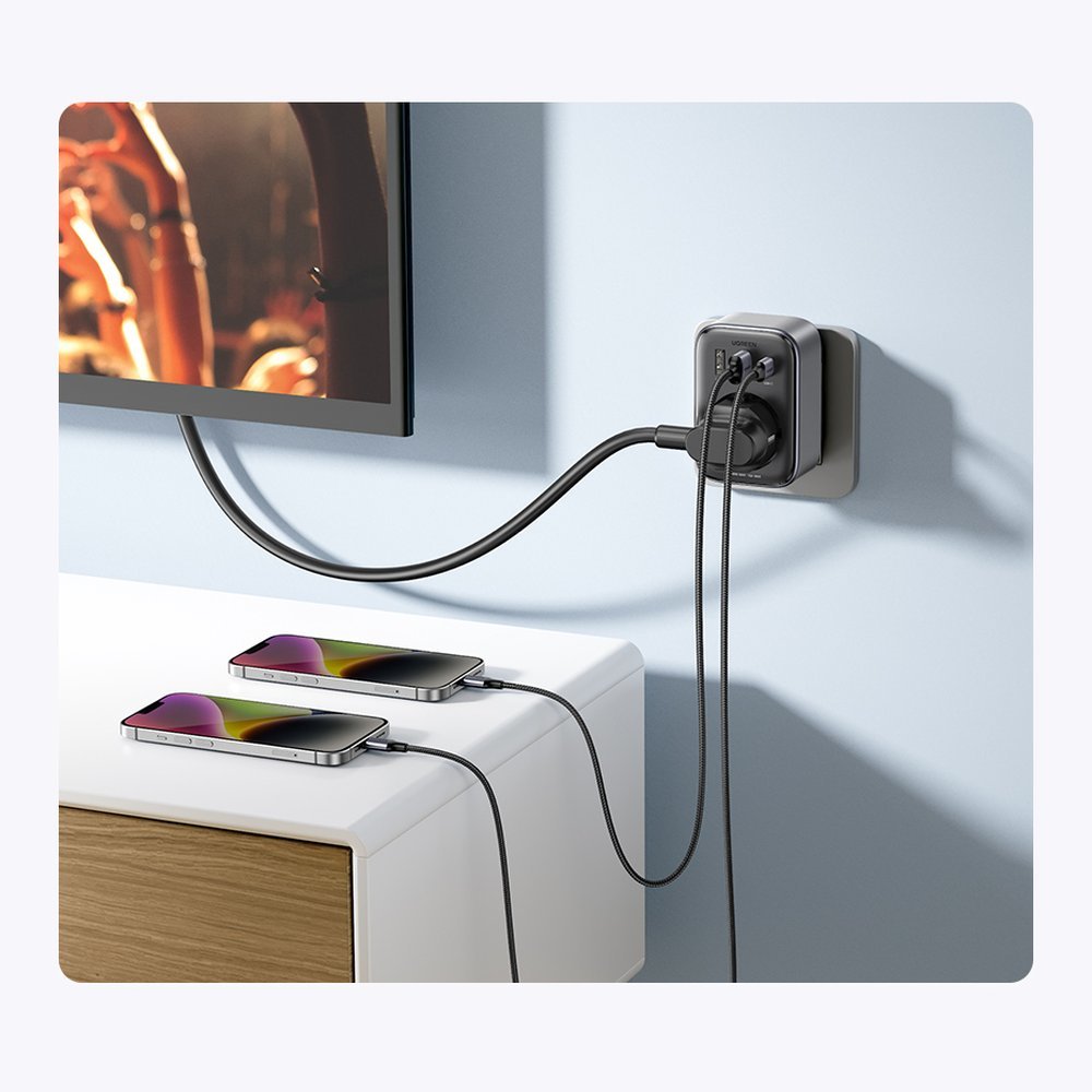 Wall charger 30W (2xUSB/USB C/AC) / adapter EU - EU 13A Ugreen CD314 - Μαύρο - Image 4