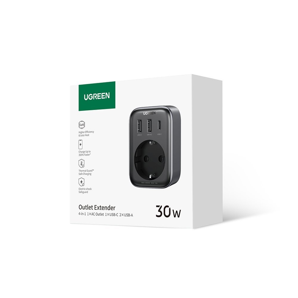 Wall charger 30W (2xUSB/USB C/AC) / adapter EU - EU 13A Ugreen CD314 - Μαύρο - Image 5