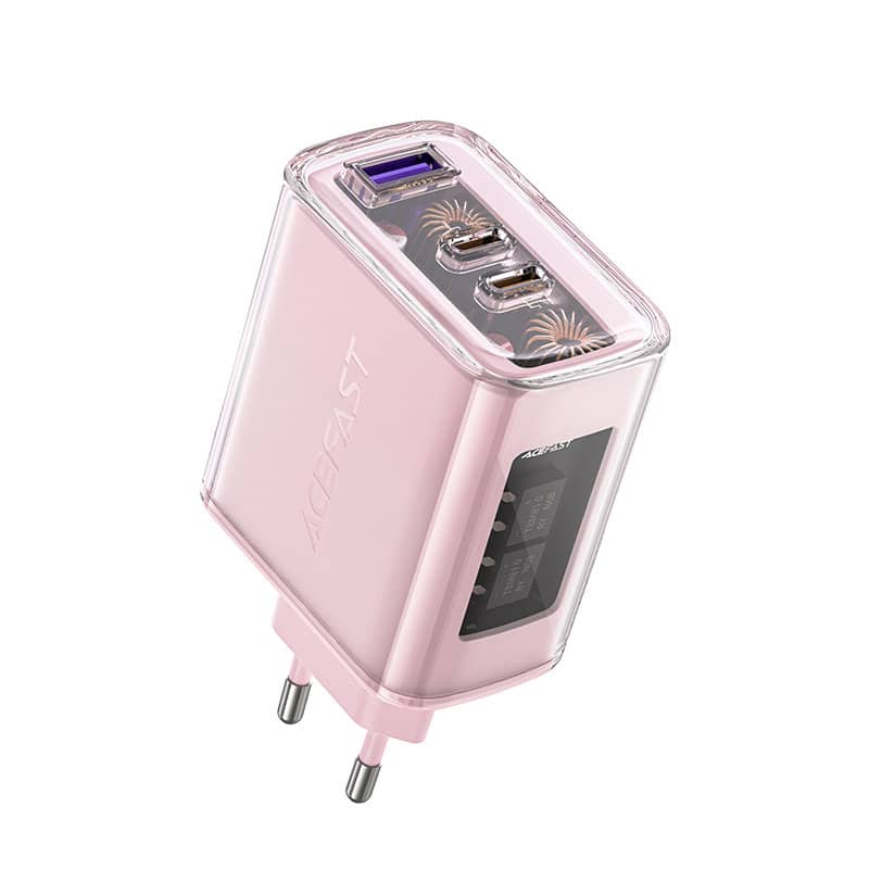 Acefast charger GaN 65W 3 ports (1xUSB, 2xUSB C) Ροζ (A45) - Image 2