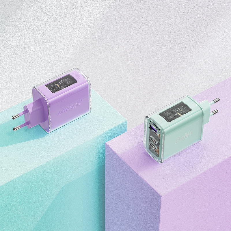 Acefast charger GaN 65W 3 ports (1xUSB, 2xUSB C) Ροζ (A45) - Image 3