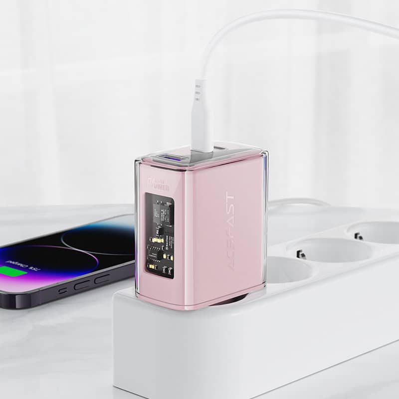 Acefast charger GaN 65W 3 ports (1xUSB, 2xUSB C) Ροζ (A45) - Image 6
