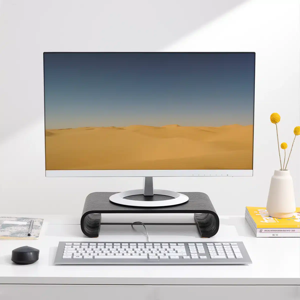 Navaris Universal Επιτραπέζια Ξύλινη Βάση Οθόνης/Υπολογιστή (Δρυς Μαύρο) - Image 6