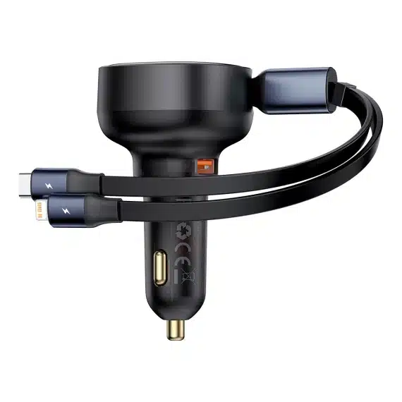 Baseus Enjoyment USB-A car charger with USB-C / Lightning 60W cable - Μαύρο