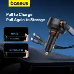 Baseus Enjoyment USB-A car charger with USB-C / Lightning 60W cable - Μαύρο - Image 10