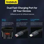 Baseus Enjoyment USB-A car charger with USB-C / Lightning 60W cable - Μαύρο - Image 11