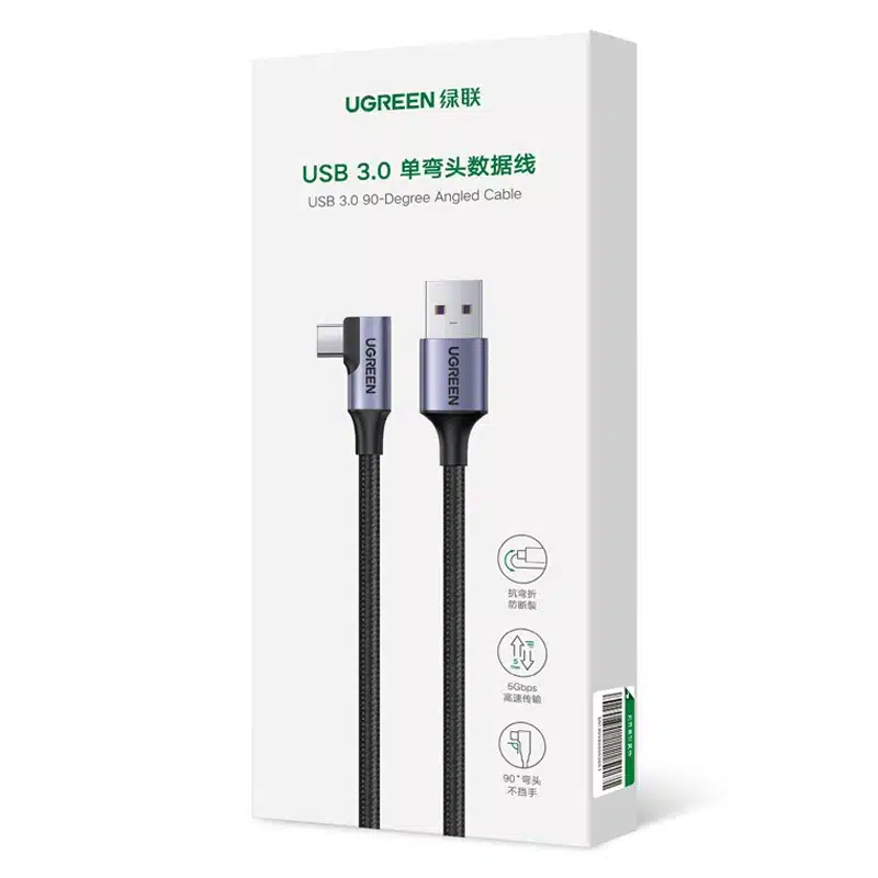 Ugreen γωνιακό καλώδιο USB-A / USB-C 5Gb/s 3A 1m (Μαύρο) (US385) - Image 4