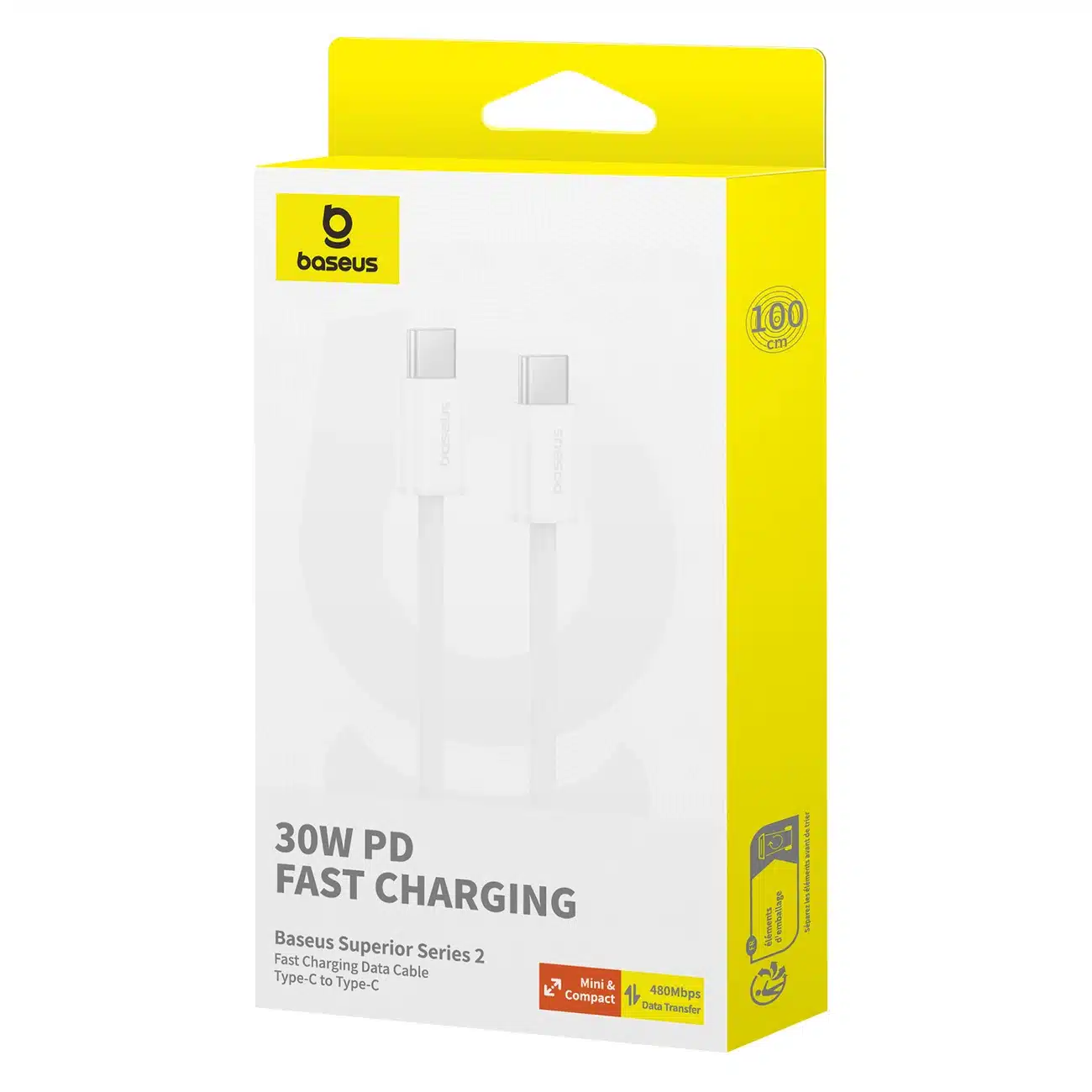 Baseus Superior Series ll USB-C - USB-C 30W 480Mb/s cable 1m - Λευκό - Image 5