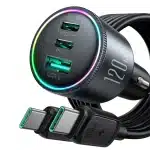 Joyroom JR-CCN07 car charger 120W 2xUSB-C USB-A + USB-C cable 100W - dark Γκρί - Image 7