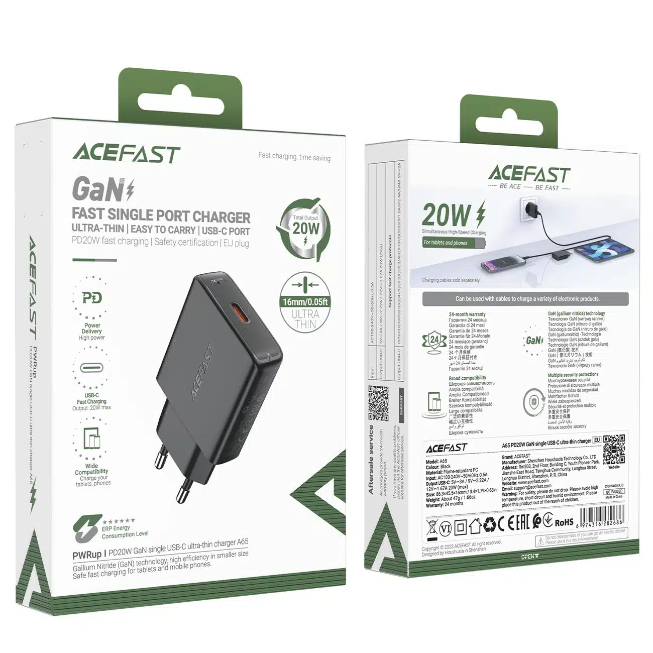 Acefast A65 PD 20W GaN USB-C wall charger - Μαύρο - Image 7