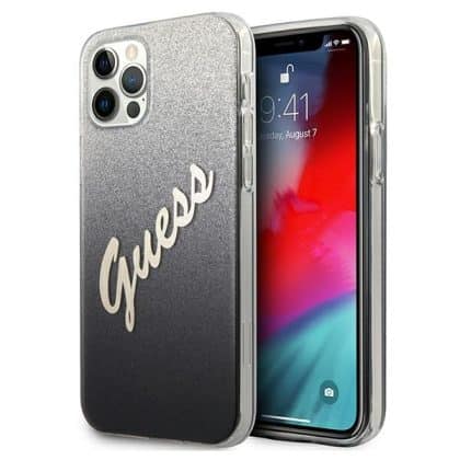 Guess Glitter Gradient Script - θήκη για Apple iPhone 12/12 Pro 6,1 - Μαύρο