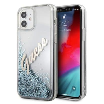 Guess Glitter Vintage Script - θήκη για Apple iPhone 12 mini - Μπλε