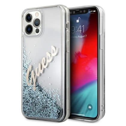 Guess Glitter Vintage Script - θήκη για Apple iPhone 12 Pro Max - Μπλε