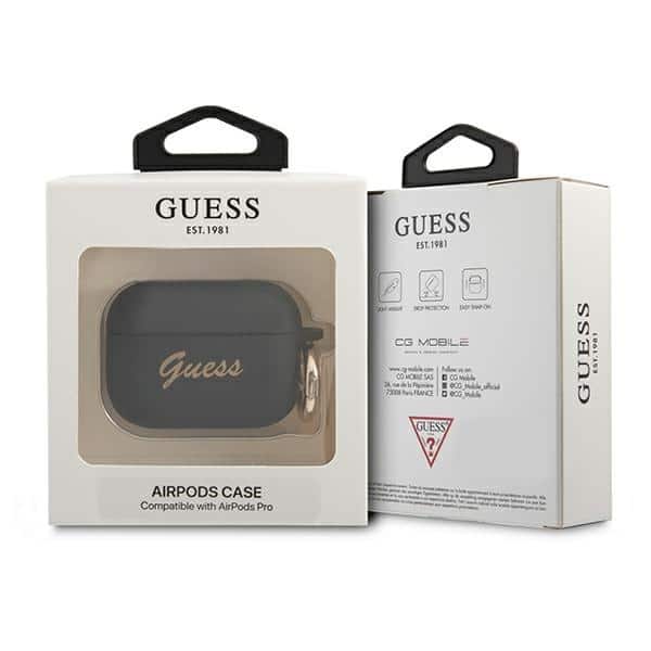 Guess GUAPSSSK AirPods Pro cover μαύρο/black Silicone Vintage Script - Image 3