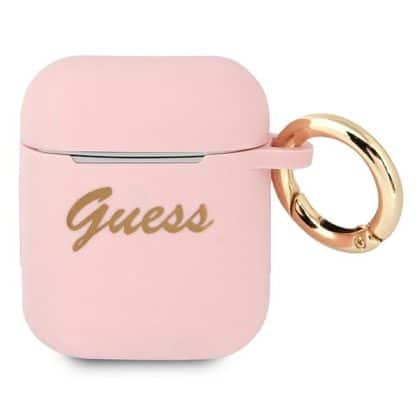 Guess GUA2SSSI AirPods 1/2 cover  ροζ/pink Silicone Vintage Script