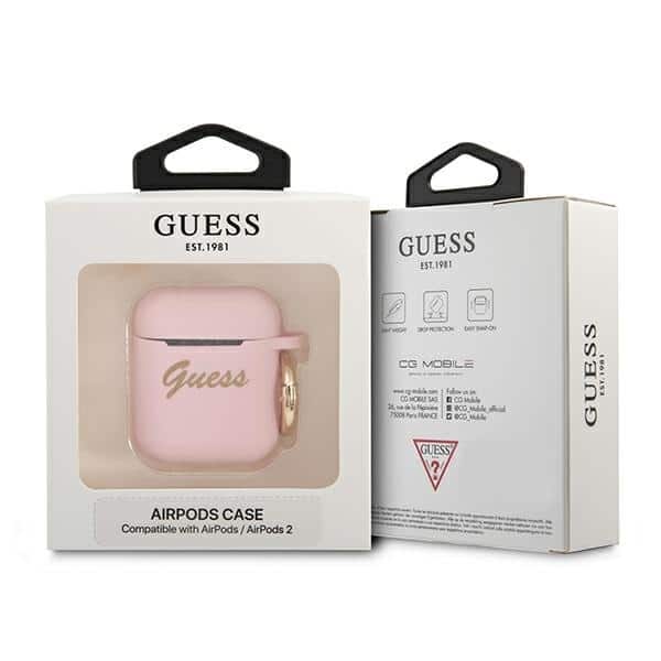 Guess GUA2SSSI AirPods 1/2 cover ροζ/pink Silicone Vintage Script - Image 3