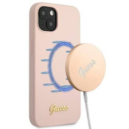 Guess Silicone Script Gold Logo - θήκη για Apple iPhone 13 - Ροζ