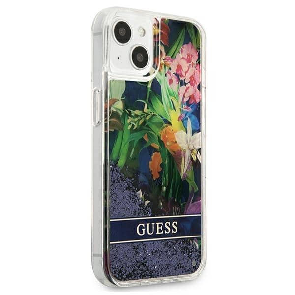 Guess Flower Liquid Glitter - θήκη για Apple iPhone 13 mini - Μπλε - Image 2