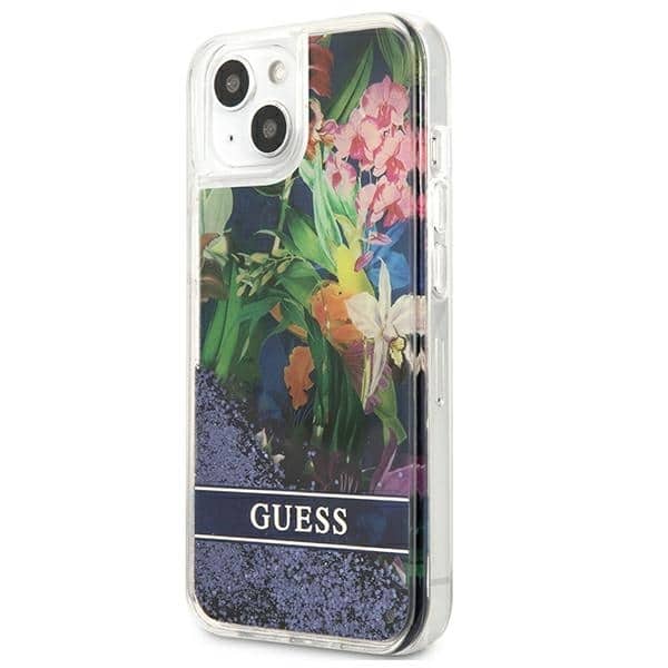 Guess Flower Liquid Glitter - θήκη για Apple iPhone 13 mini - Μπλε - Image 3