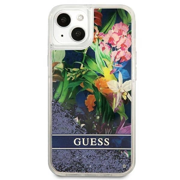 Guess Flower Liquid Glitter - θήκη για Apple iPhone 13 mini - Μπλε - Image 4