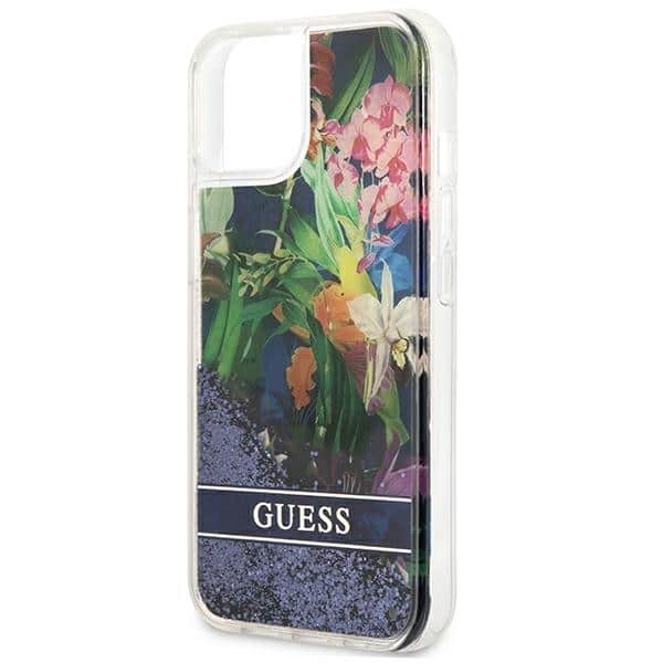 Guess Flower Liquid Glitter - θήκη για Apple iPhone 13 mini - Μπλε - Image 6