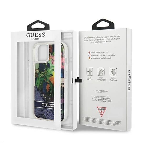 Guess Flower Liquid Glitter - θήκη για Apple iPhone 13 mini - Μπλε - Image 8
