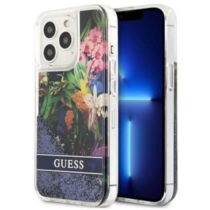 Guess Flower Liquid Glitter - θήκη για Apple iPhone 13 Pro / - Μπλε