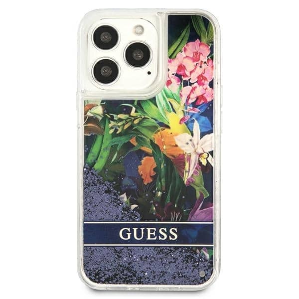 Guess Flower Liquid Glitter - θήκη για Apple iPhone 13 Pro / - Μπλε - Image 3