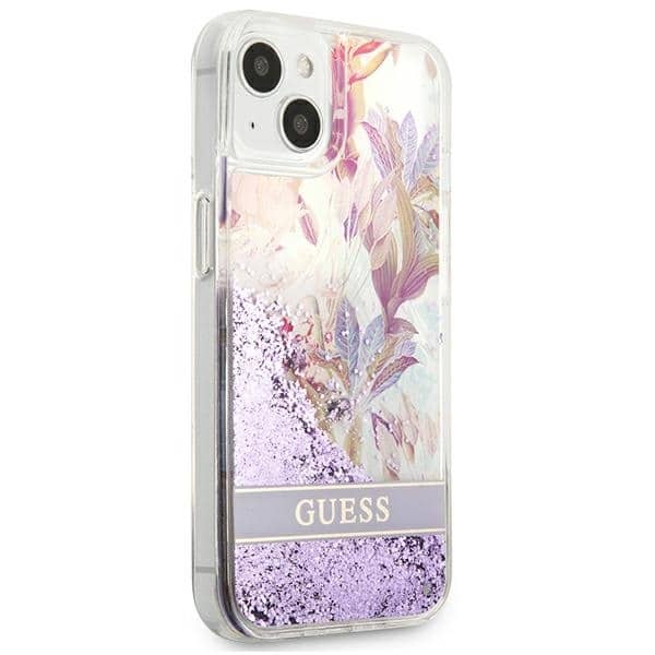 Guess Flower Liquid Glitter - θήκη για Apple iPhone 13 mini - Μωβ - Image 4