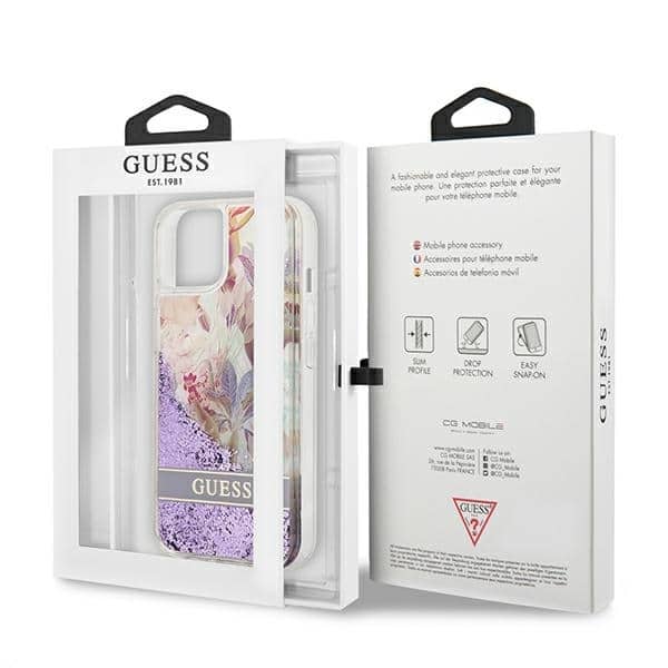Guess Flower Liquid Glitter - θήκη για Apple iPhone 13 mini - Μωβ - Image 8