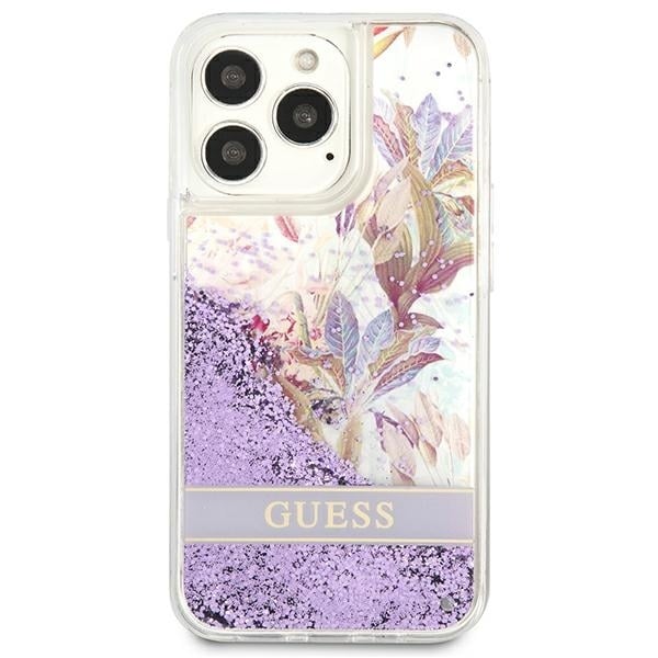 Guess Flower Liquid Glitter - θήκη για Apple iPhone 13 Pro - Μωβ - Image 3