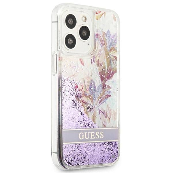 Guess Flower Liquid Glitter - θήκη για Apple iPhone 13 Pro - Μωβ - Image 4