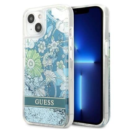 Guess Flower Liquid Glitter - θήκη για Apple iPhone 13 - Πράσινο