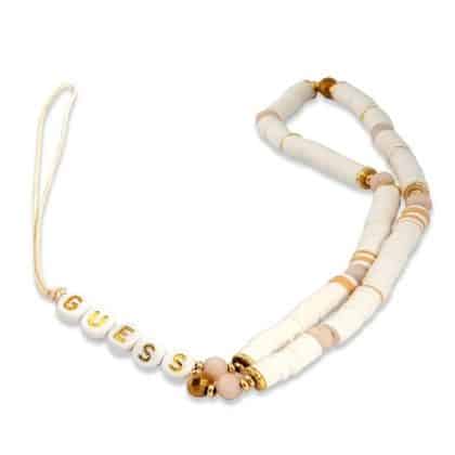 Guess charm GUSTPEARW Phone Strap biały/white Heishi Beads