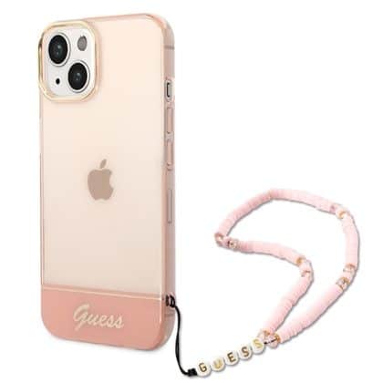 Guess Translucent Pearl Strap - θήκη για Apple iPhone 14 Plus / 15 - Ροζ